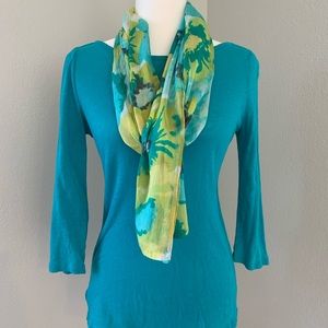Flowy scarf, summer teal and lime green